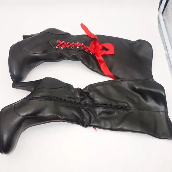 NEW Black/Red Ribbon Boots Halloween Adult Costume Accessory Adult 5/6 - Picture 5 of 7